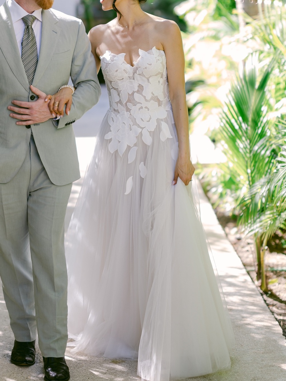 Strapless White Floral Appliqué Wedding Dress – Romantic Bridal Gown